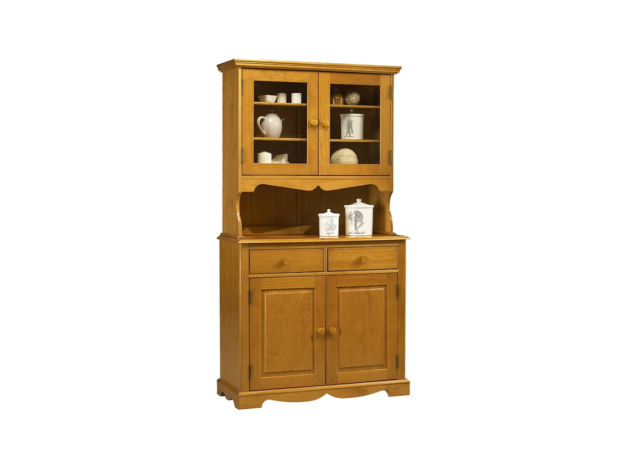 Buffet Vaisselier Pin Miel 4 Portes Style Anglais 6 Niches L 101 H 186 P 42 cm