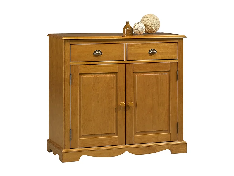 Buffet Pin Miel 2 Portes 2 Tiroirs 2 Niches Style Anglais L 101 H 90 P 42 cm