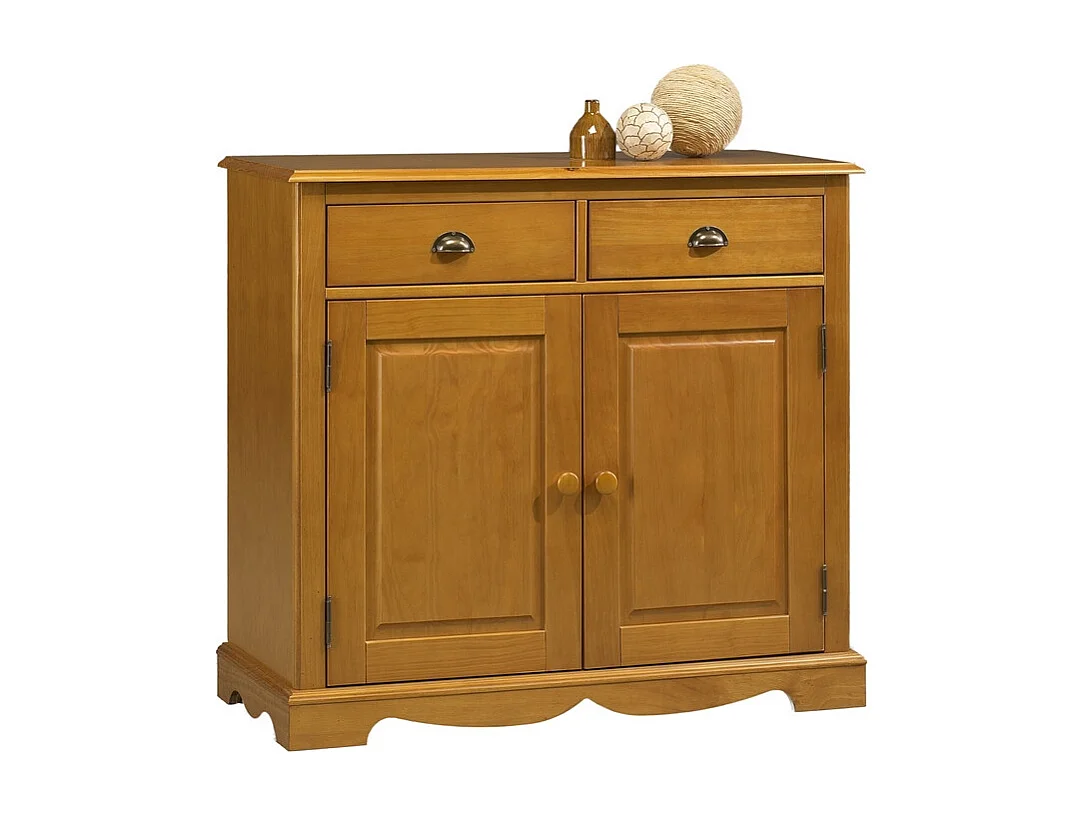 Buffet Pin Miel 2 Portes 2 Tiroirs 2 Niches Style Anglais L 101 H 90 P 42 cm