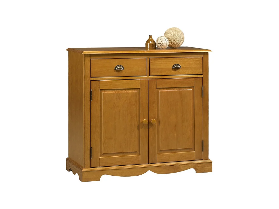 Buffet Pin Miel 2 Portes 2 Tiroirs 2 Niches Style Anglais L 101 H 90 P 42 cm