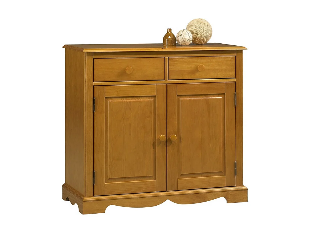 Buffet Pin Miel 2 Portes 2 Tiroirs 2 Niches Style Anglais L 101 H 90 P 42 cm