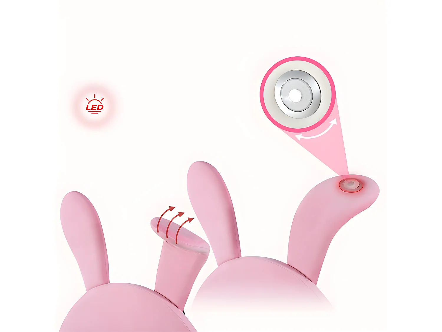 Letto per bambini in velluto - 140x200 cm - orecchie di coniglio pieghevoli con LED - 2 sgabelli portaoggetti - Rosa