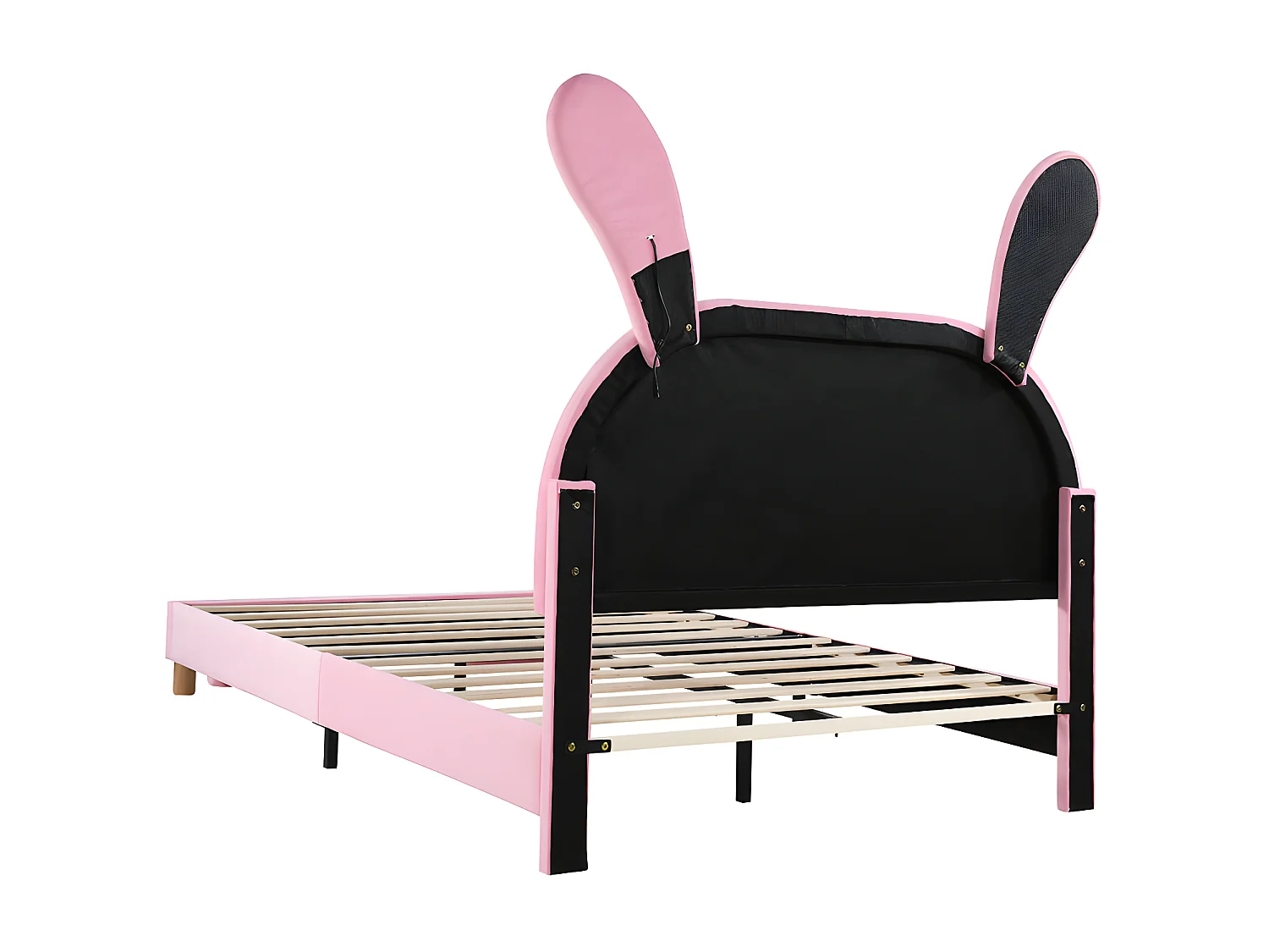 Samt-Kinderbett – 140 x 200 cm – faltbare Hasenohren mit LED – 2 Aufbewahrungshocker – Rosa