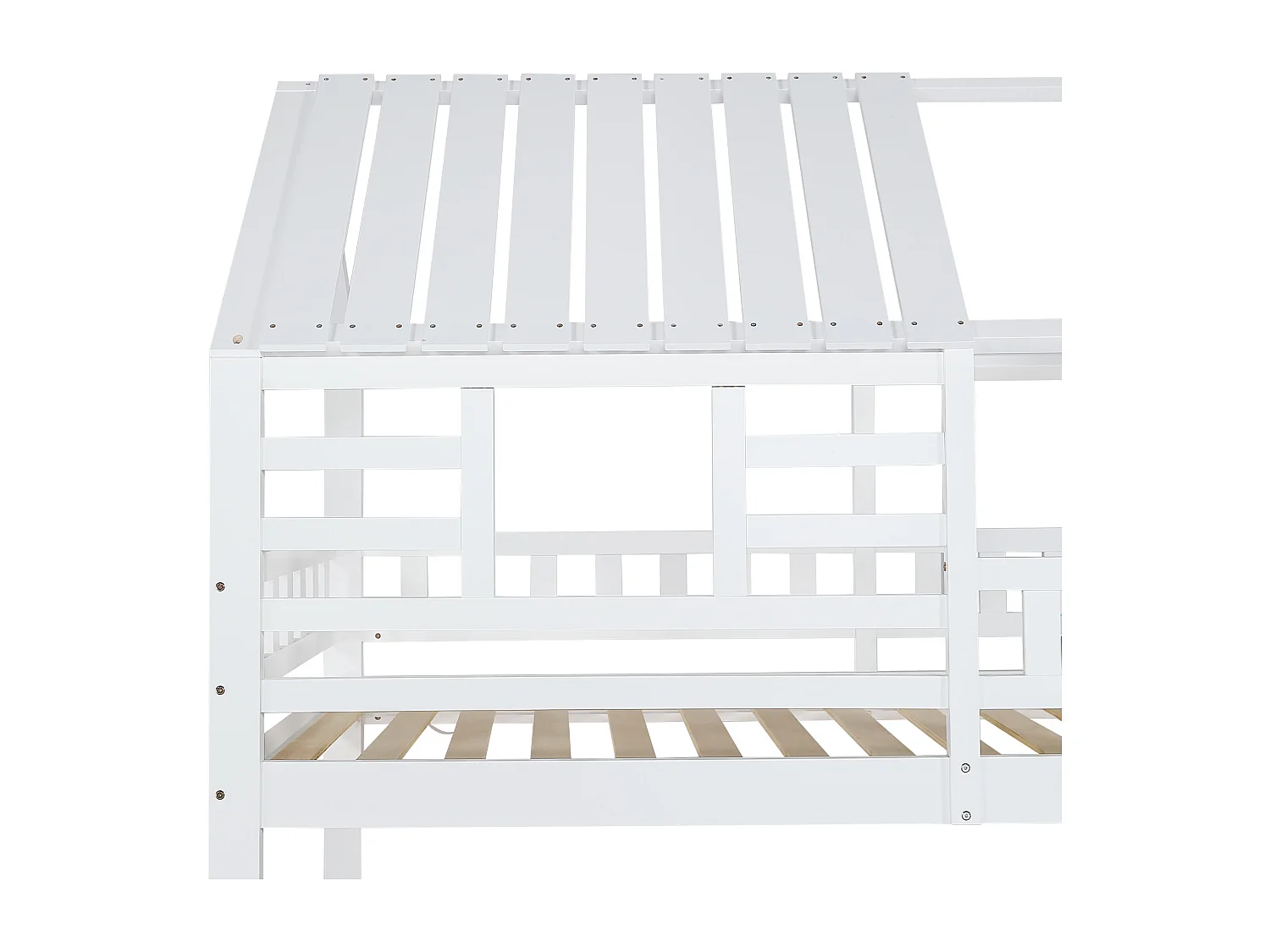 Stapelbed 90x200cm in hout en MDF - met glijbaan en opbergtrap - een grote lade onder het bed - Wit