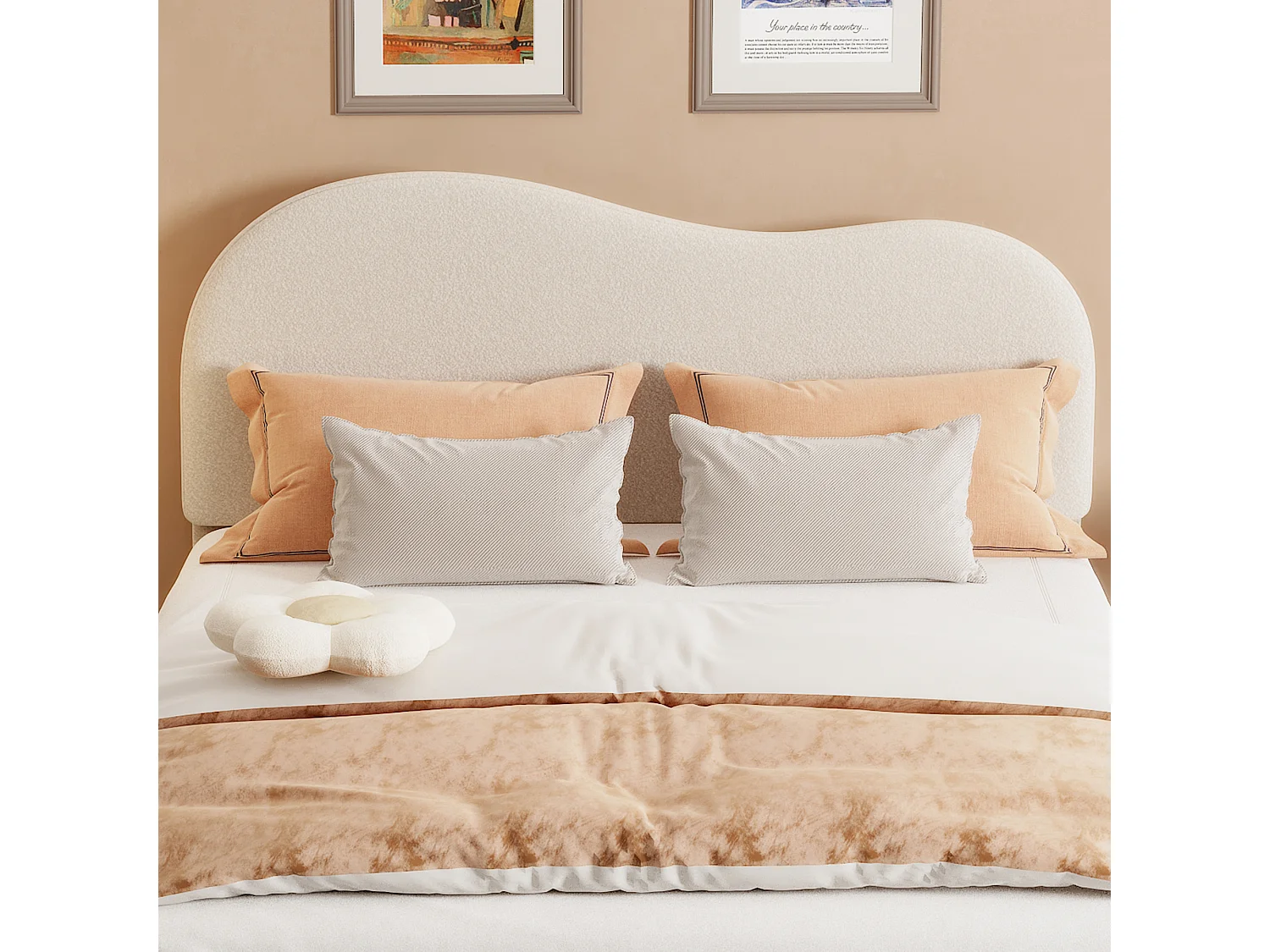 Lit double rembourré 140x200 cm en cachemire - tête de lit réglable - avec sommier à lattes - Blanc