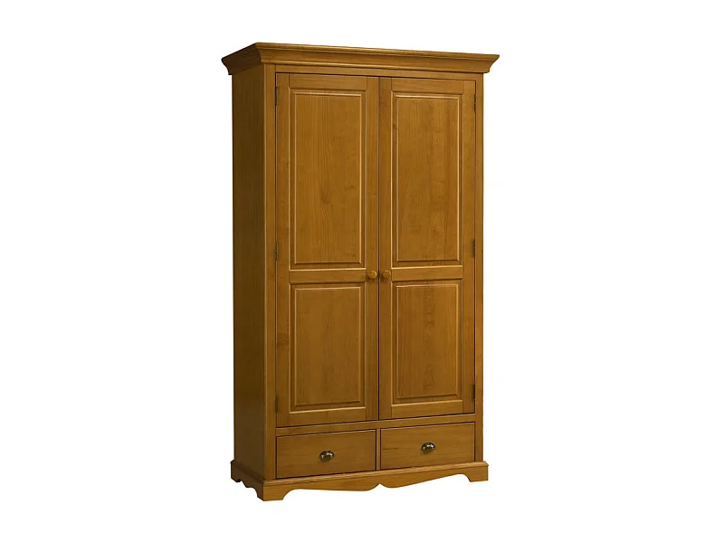 Armoire Penderie Pin Miel 2 Portes 2 Tiroirs 6 Niches L 114.5 H 195 P 54 cm