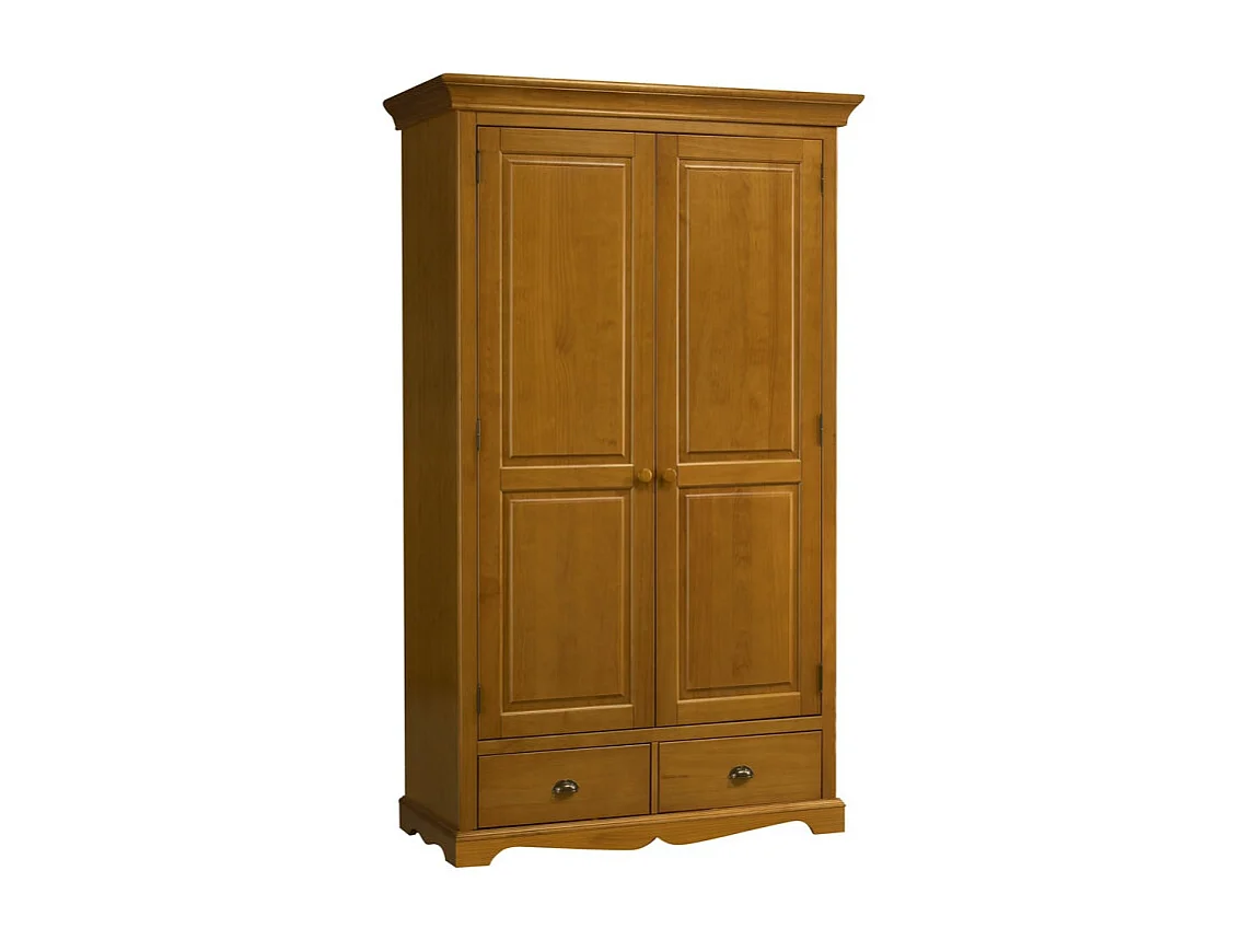 Armoire Penderie Pin Miel 2 Portes 2 Tiroirs 6 Niches L 114.5 H 195 P 54 cm