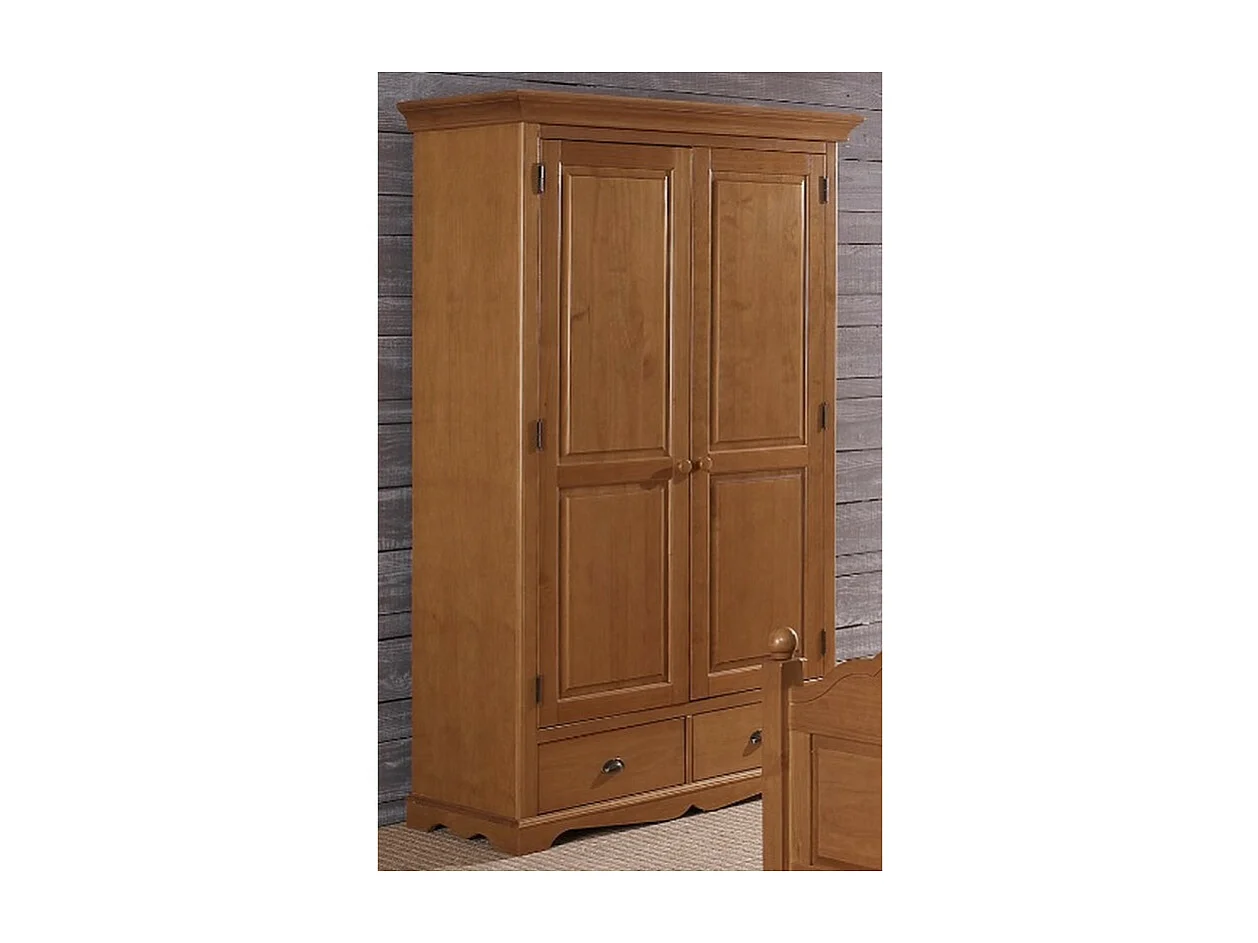 Armoire Penderie Pin Miel 2 Portes 2 Tiroirs 6 Niches L 114.5 H 195 P 54 cm