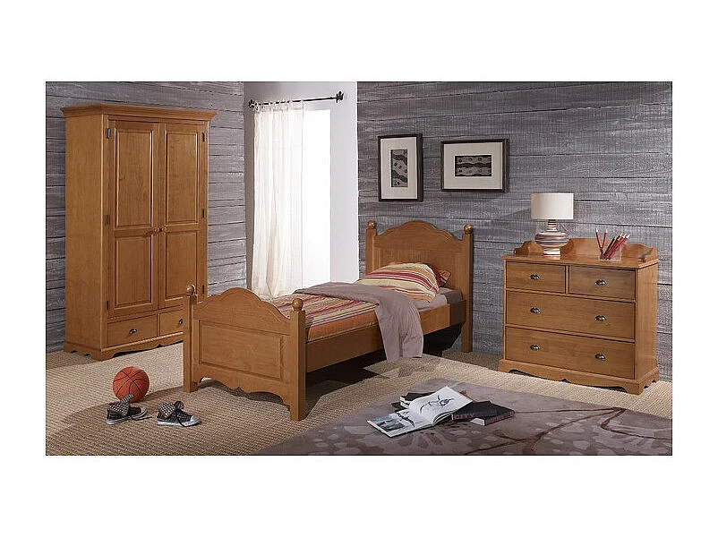 Armoire Penderie Pin Miel 2 Portes 2 Tiroirs 6 Niches L 114.5 H 195 P 54 cm