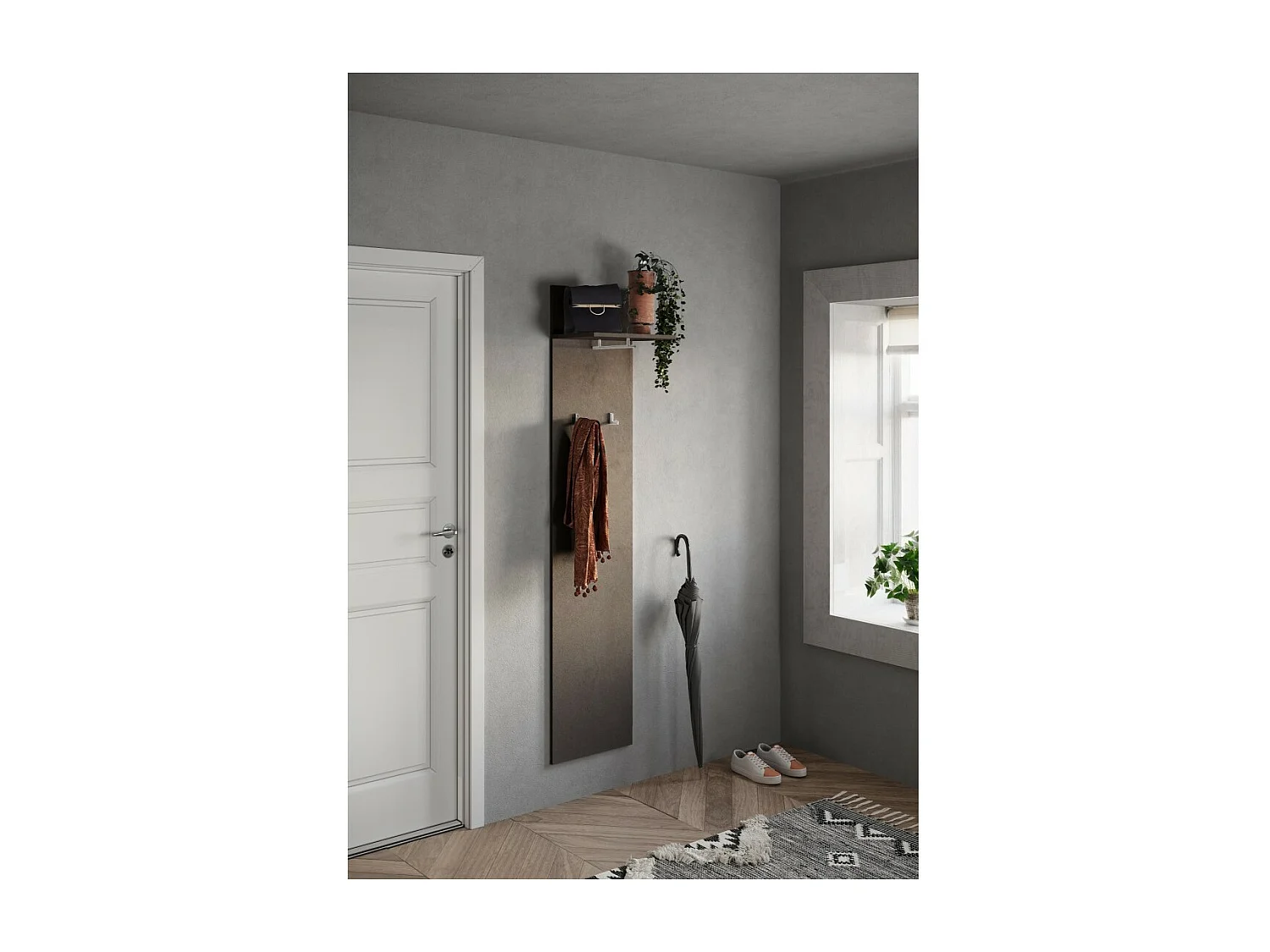 Perchero colgante KEY – 1 estante – Ganchos integrados – Marrón – Diseño moderno