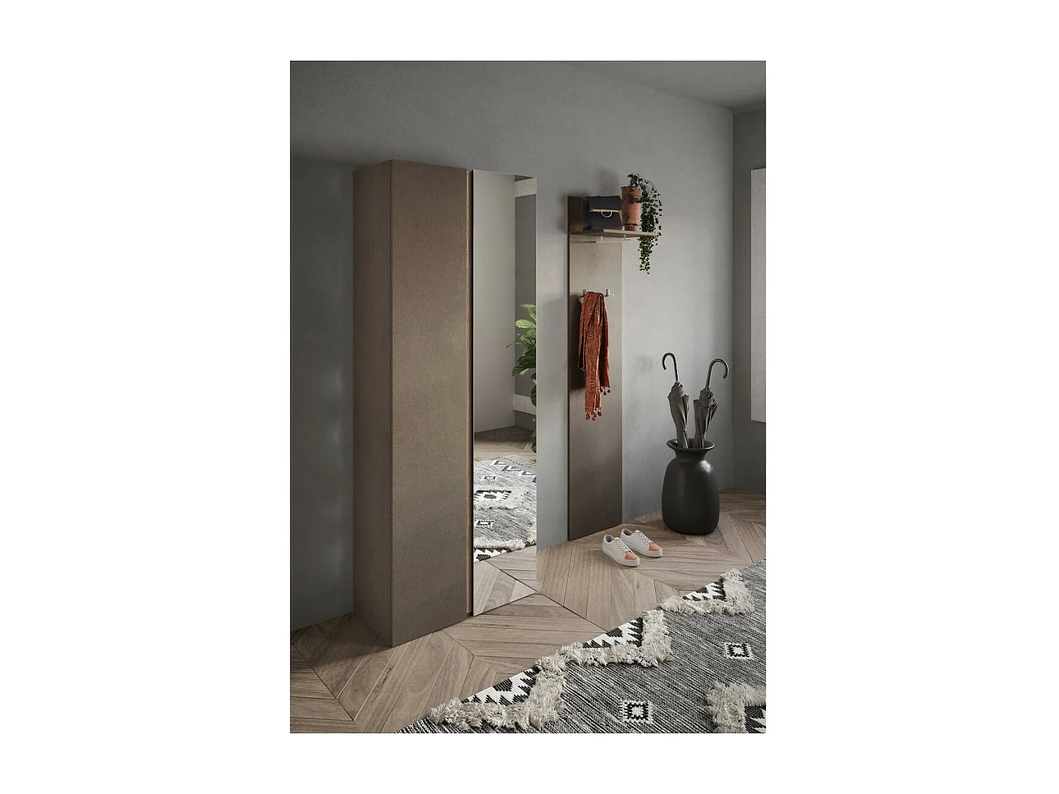 Perchero colgante KEY – 1 estante – Ganchos integrados – Marrón – Diseño moderno