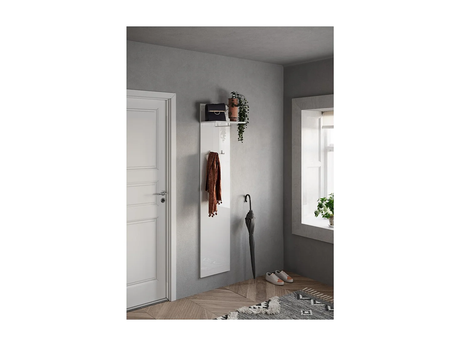 Porte manteau suspendu avec une étagère, collection KEY coloris blanc laqué brillant