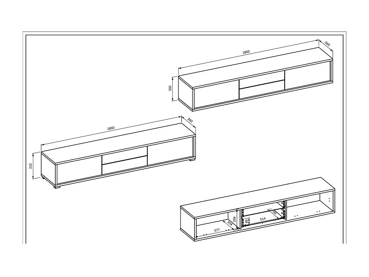 Móvel para TV 180cm, 2 gavetas e 2 portas coleção MAANUM. Cor carvalho claro.