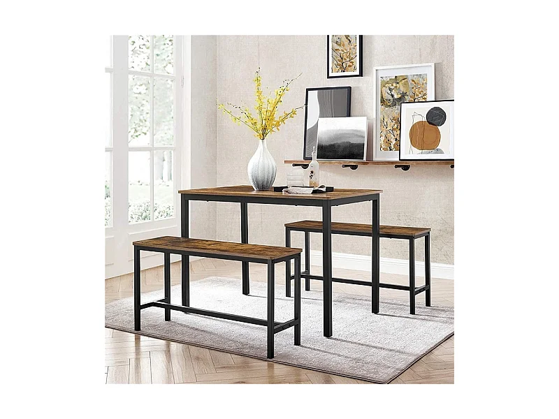 Ensemble table et bancs en bois style industriel collection TAMPA.