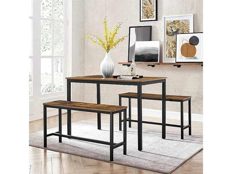 Ensemble table et bancs en bois style industriel collection TAMPA.