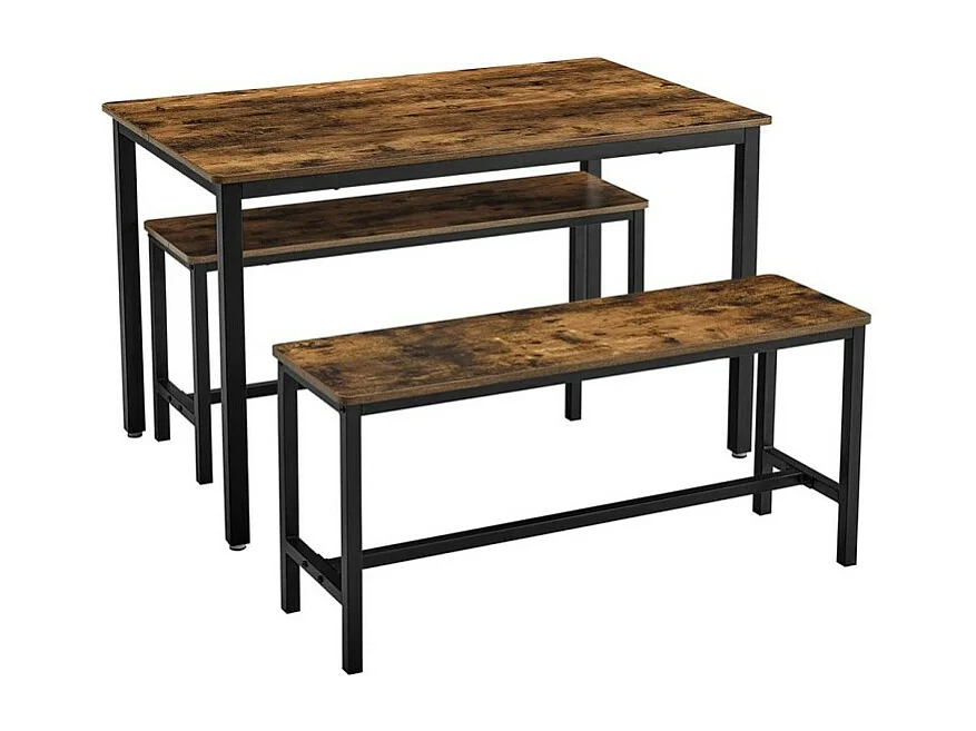 Ensemble table et bancs en bois style industriel collection TAMPA.