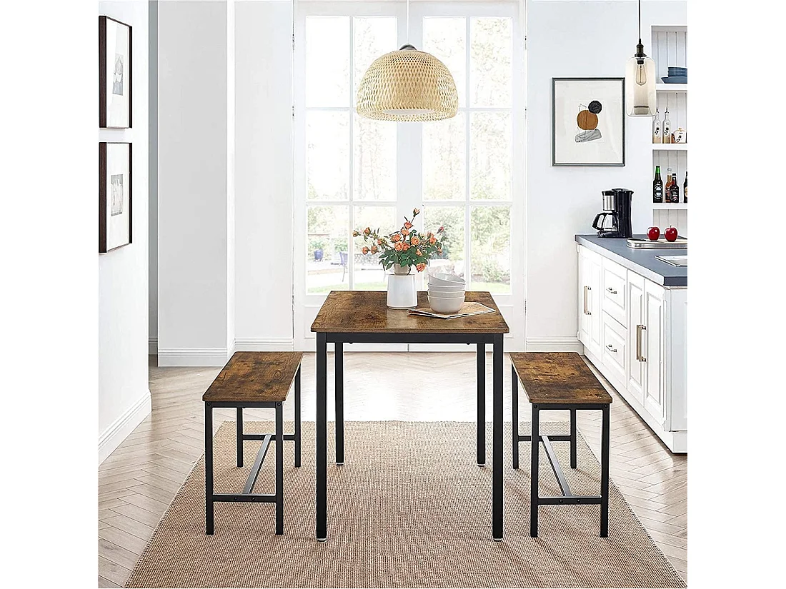 Ensemble table et bancs en bois style industriel collection TAMPA.