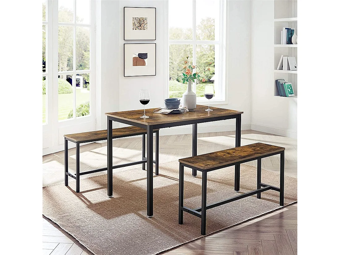 Ensemble table et bancs en bois style industriel collection TAMPA.