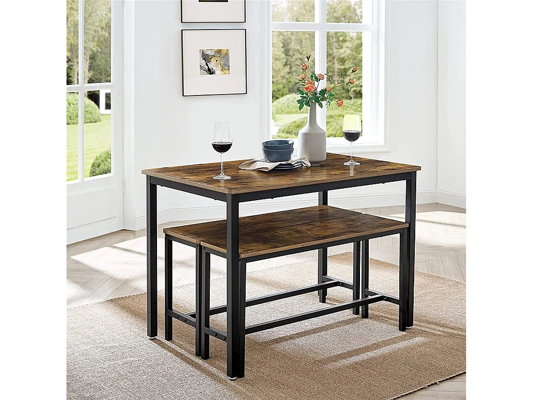 Ensemble table et bancs en bois style industriel collection TAMPA.