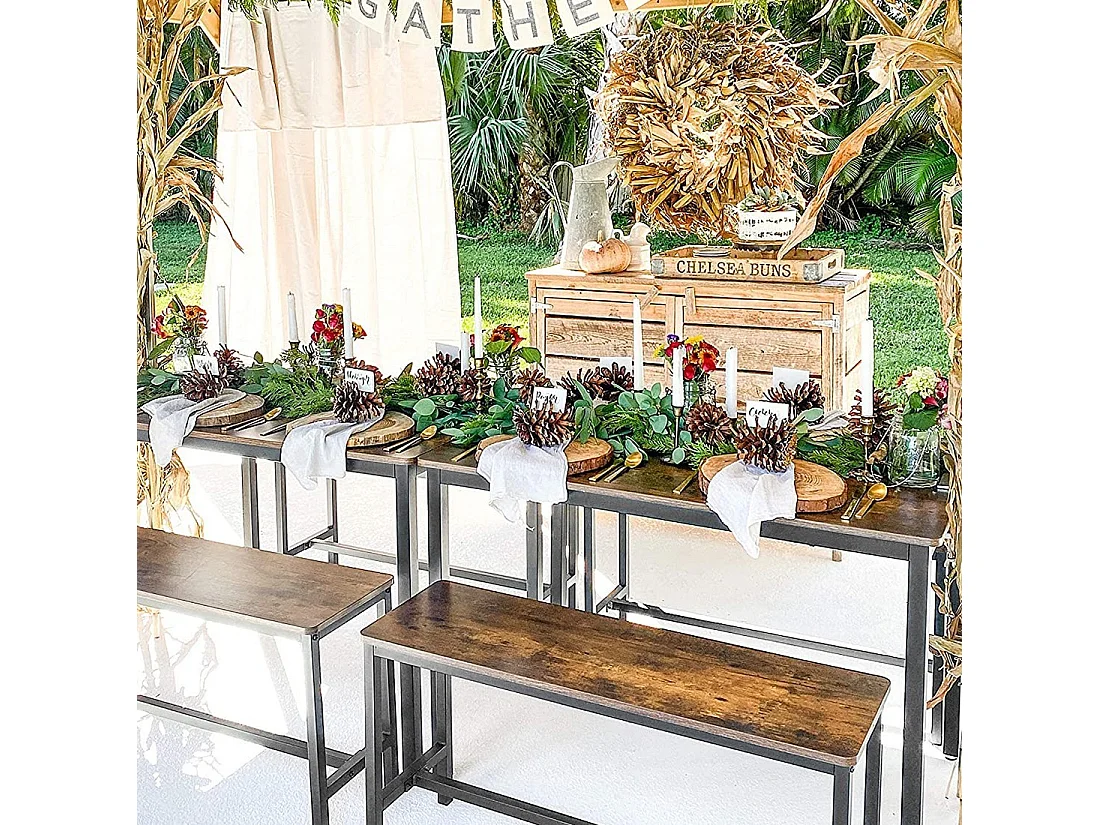 Ensemble table et bancs en bois style industriel collection TAMPA.