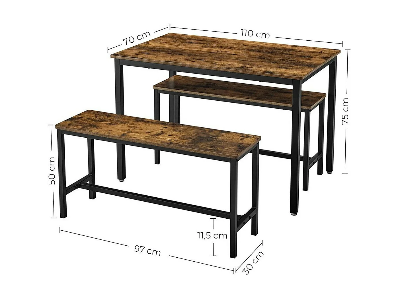 Ensemble table et bancs en bois style industriel collection TAMPA.