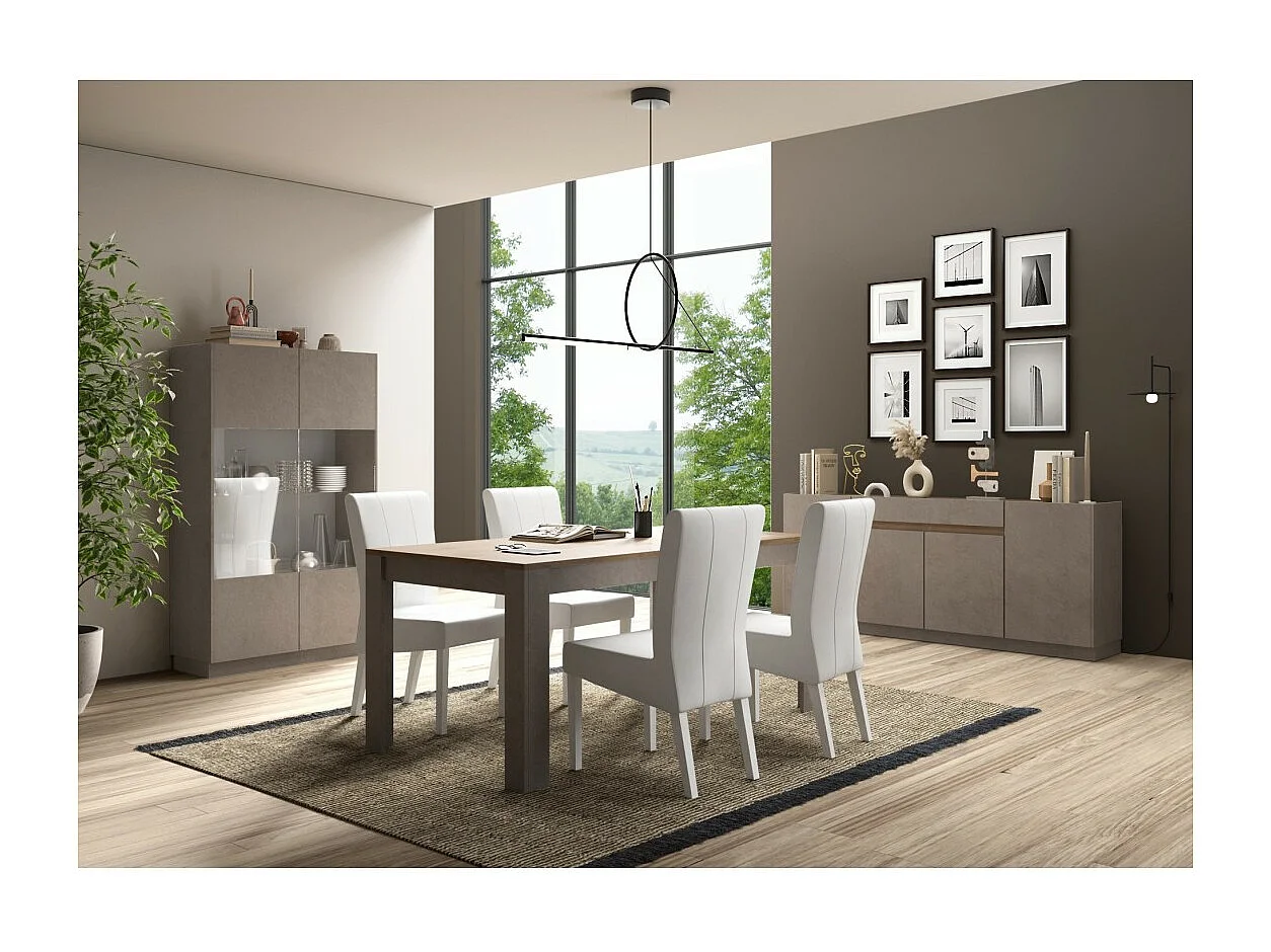 Table 180cm pour salle à manger FANZY. Décor chêne clair