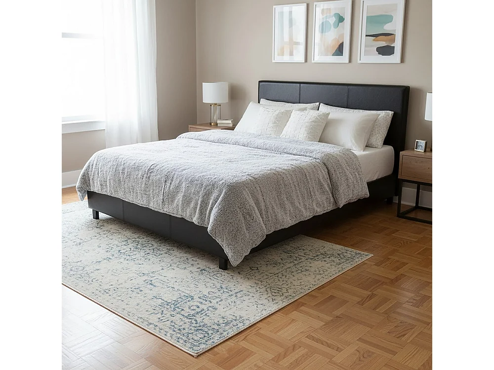 Lit ATLANTA 140x190 + 1 sommier + 1 matelas CARLTON / Noir