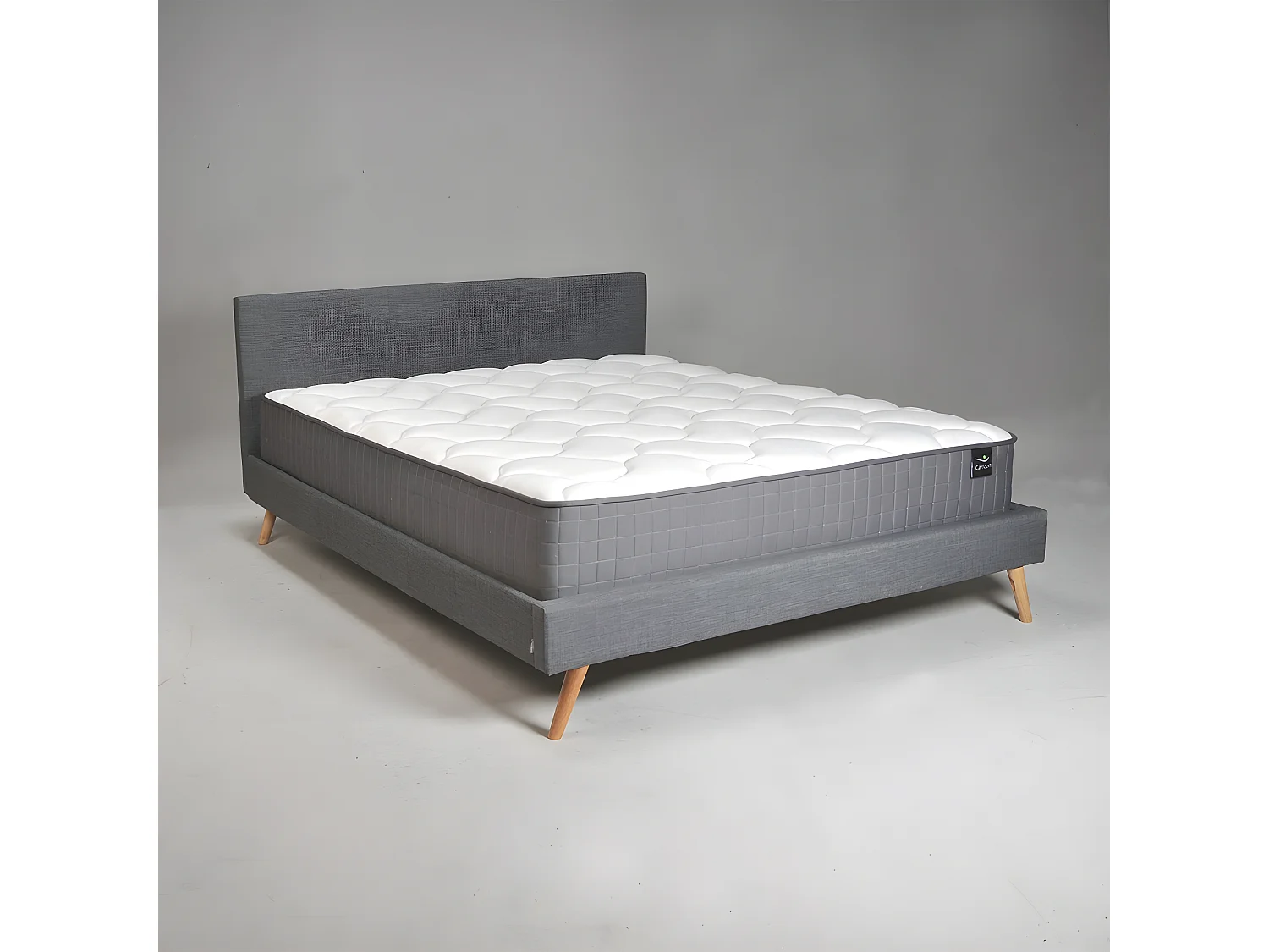 Lit FJORD 160x200 tissu + 1 sommier + 1 matelas CARLTON / Gris Foncé