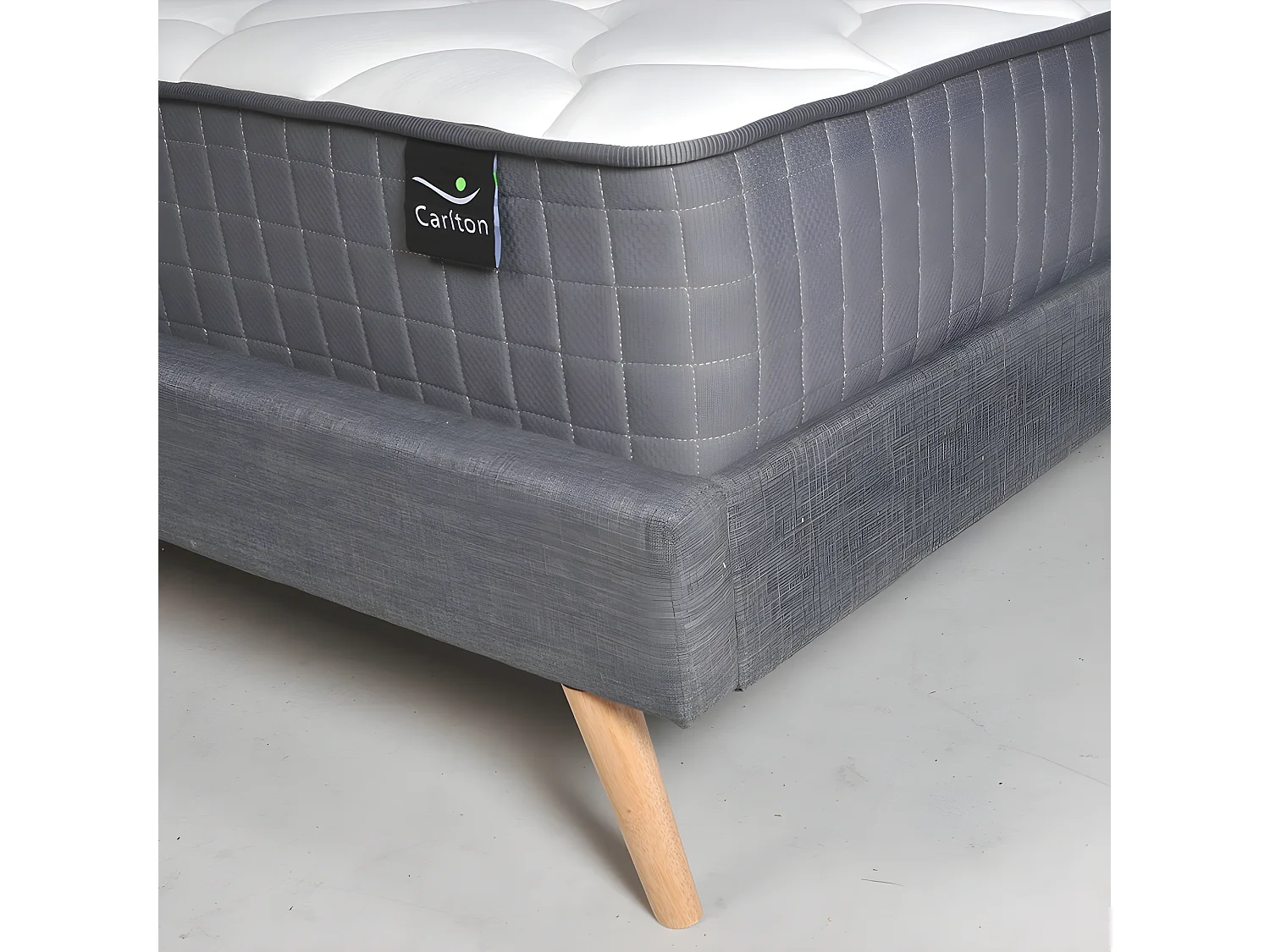 Lit FJORD 160x200 tissu + 1 sommier + 1 matelas CARLTON / Gris Foncé