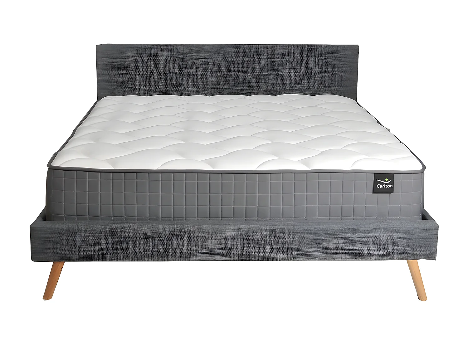 Lit FJORD 160x200 tissu + 1 sommier + 1 matelas CARLTON / Gris Foncé