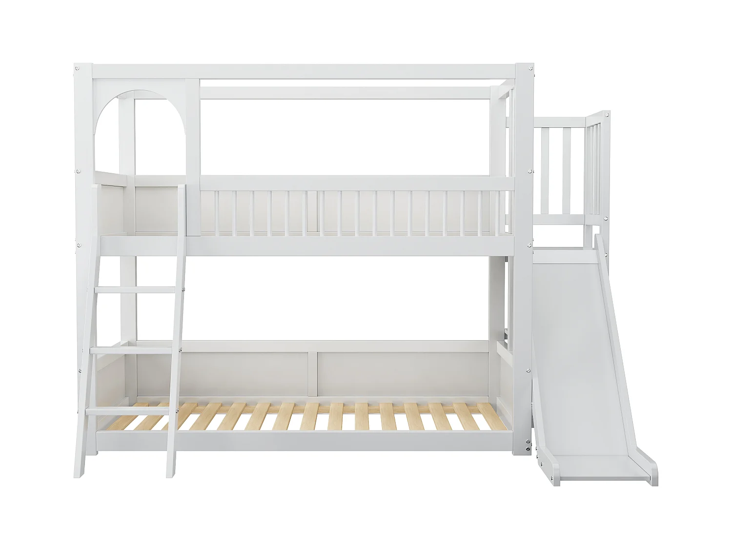 Multifunctioneel stapelbed voor kinderen - met ladder en glijbaan - 2x90x200cm - massief hout - Wit