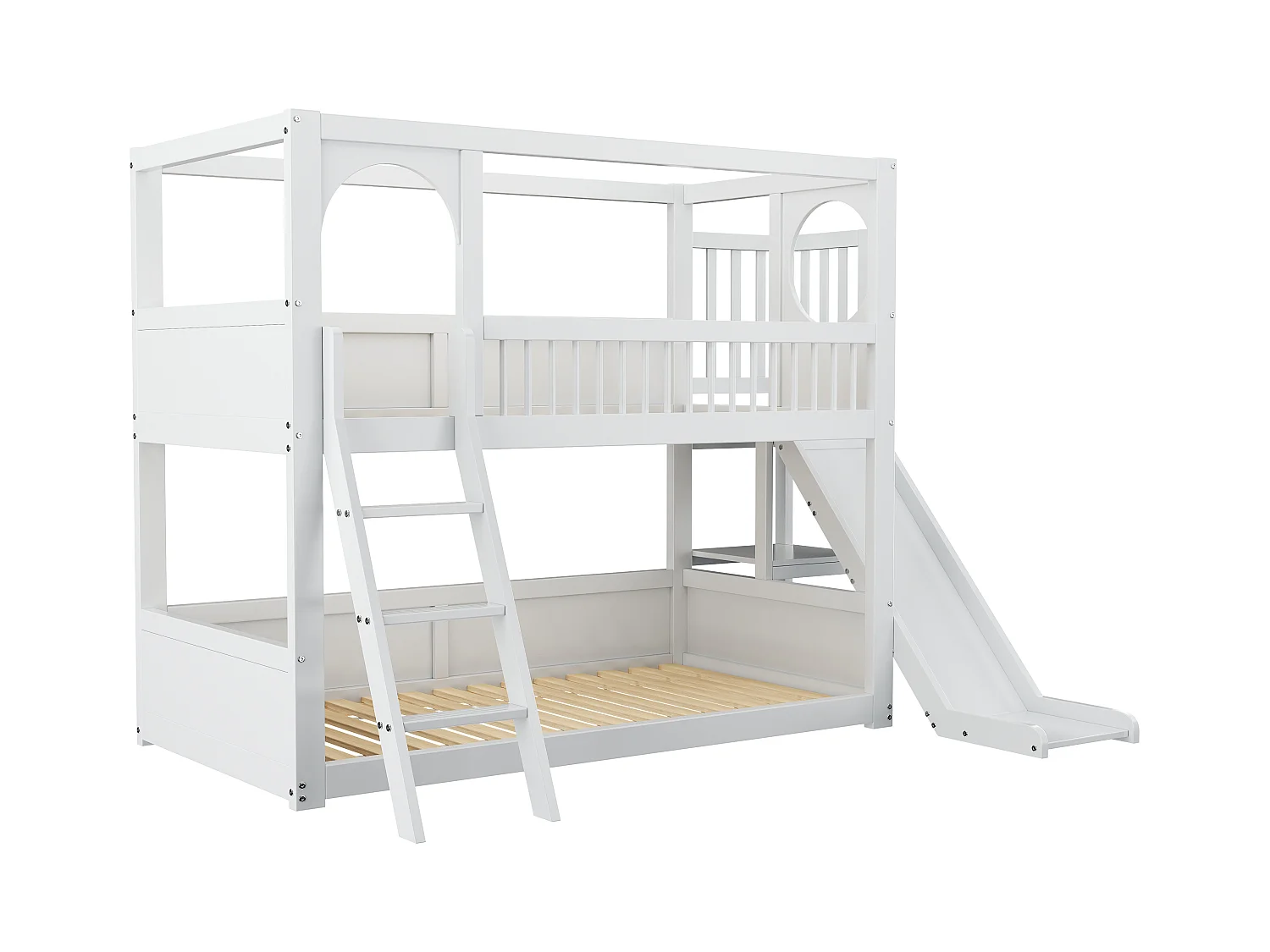 Multifunctioneel stapelbed voor kinderen - met ladder en glijbaan - 2x90x200cm - massief hout - Wit