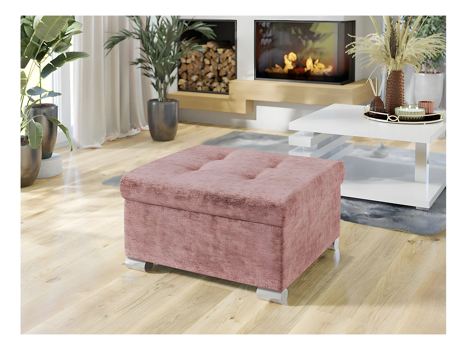 Pouf Comfivo 115, Rose, 41x68x70cm, Tapisserie, Pieds: Plastique