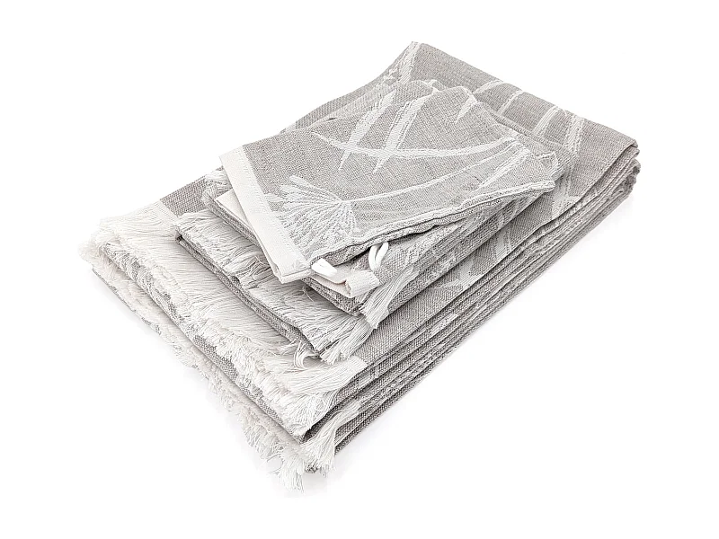 Parure de bain coton motif pissenlit collection DRY DANDELION 7 pièces beige