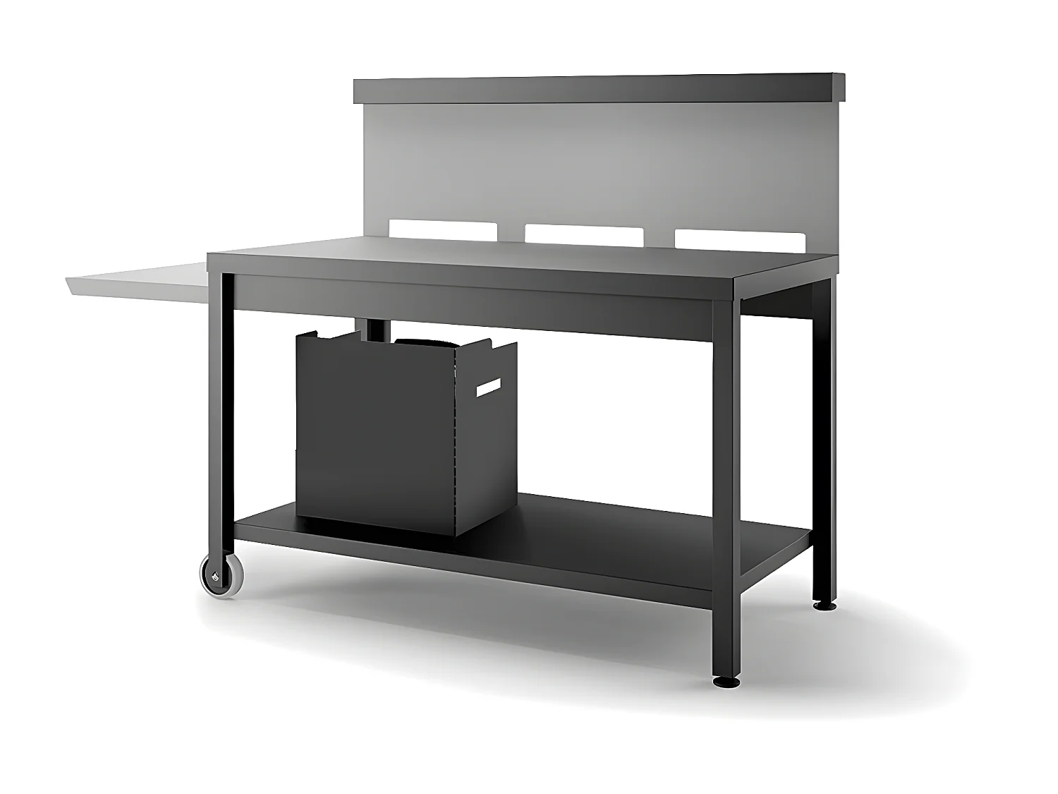 Table pour plancha roulante avec crédence acier noir et gris clair - FORGE ADOUR