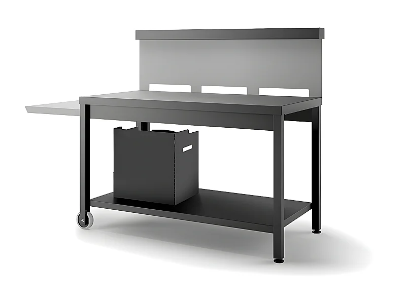 Table pour plancha roulante avec crédence acier noir et gris clair - FORGE ADOUR