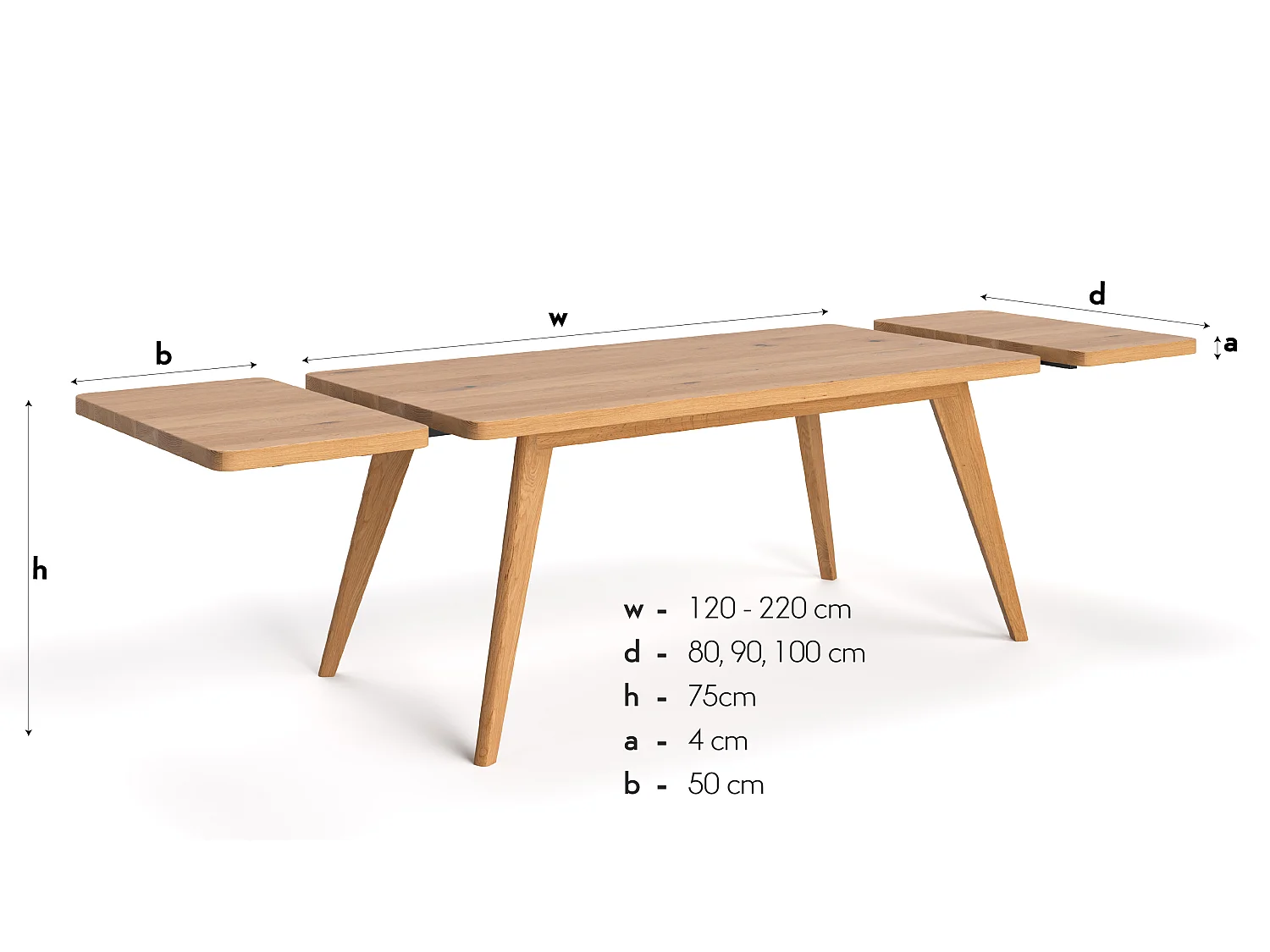 Tisch Grace mit zwei Verlängerungsplatten 50 cm