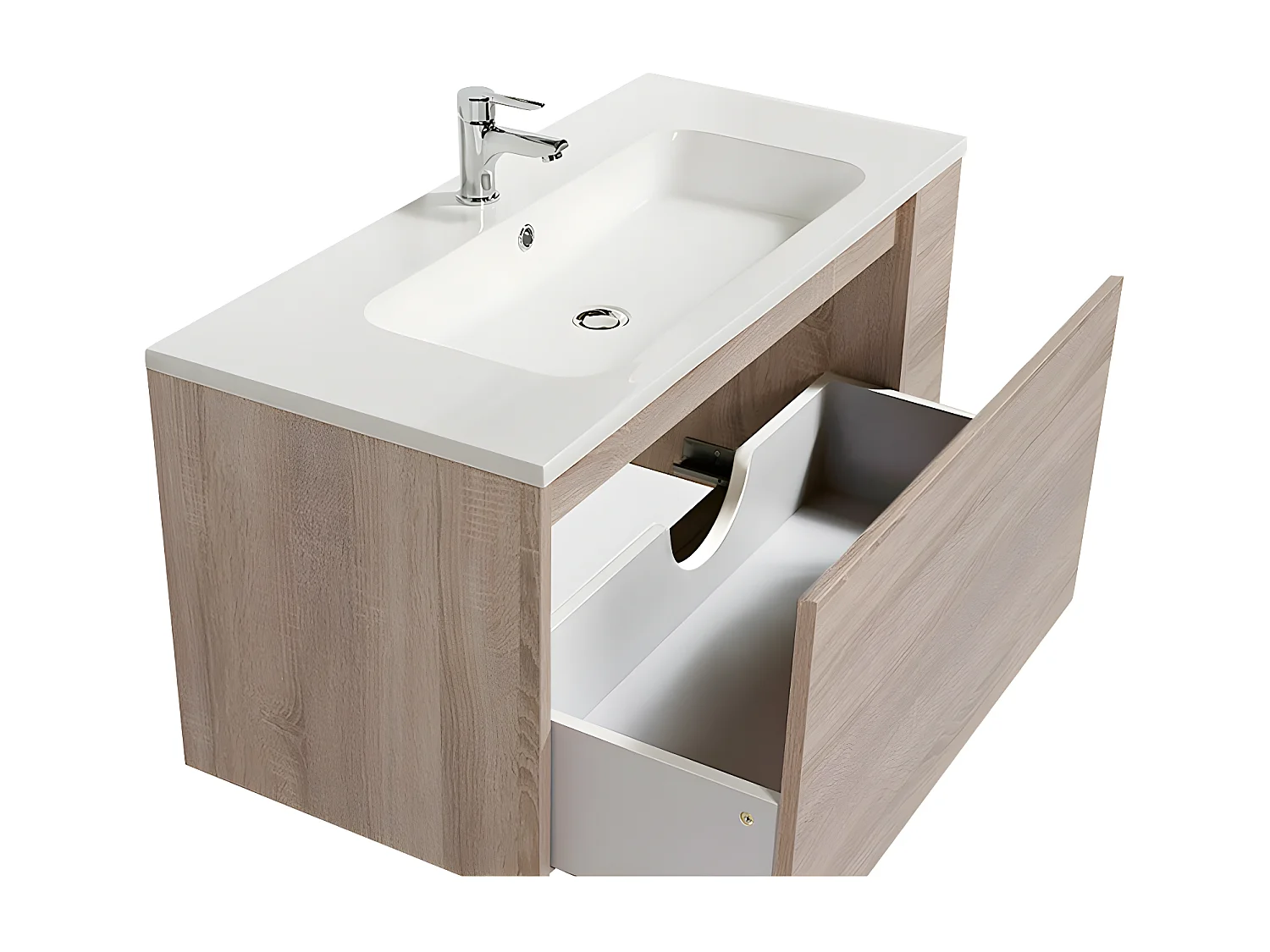 Ensemble VESNA meuble + vasque + miroir + colonne / Décor Chêne blanchi