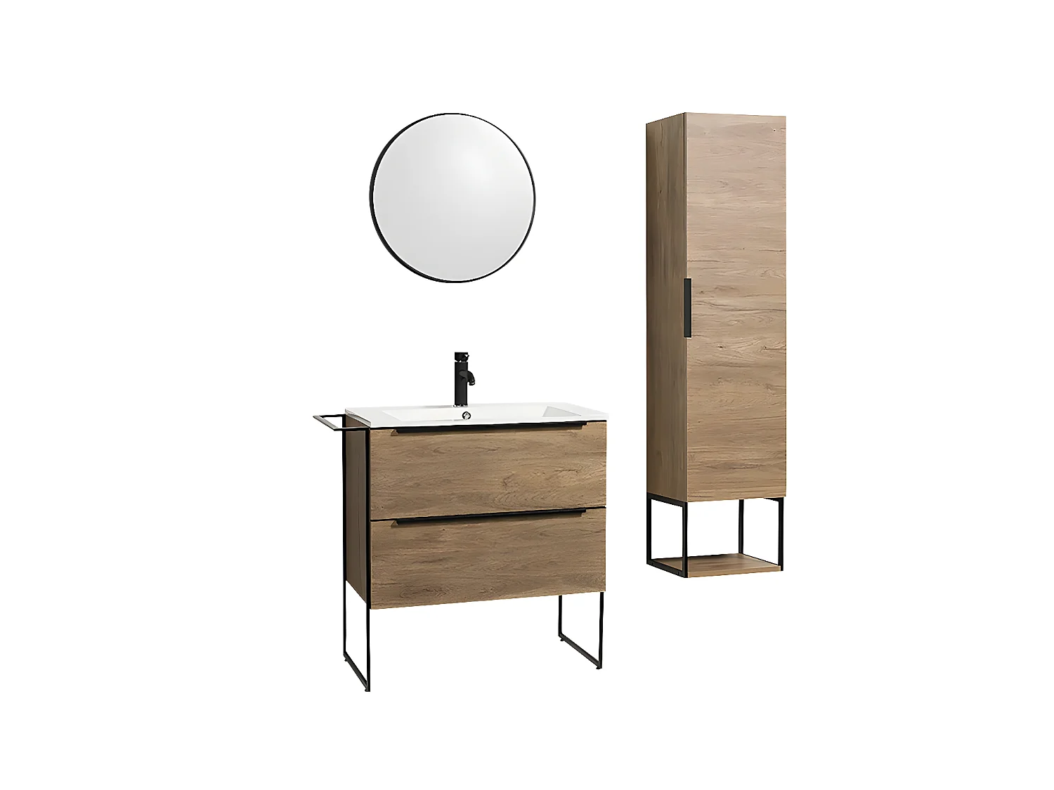 Ensemble MARINA meuble + vasque + miroir + colonne / Décor Noyer