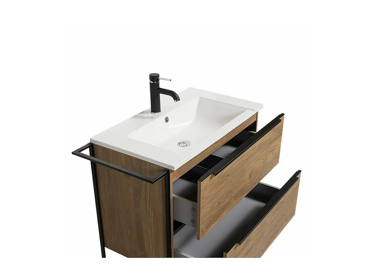 Ensemble MARINA meuble + vasque + miroir + colonne / Décor Noyer