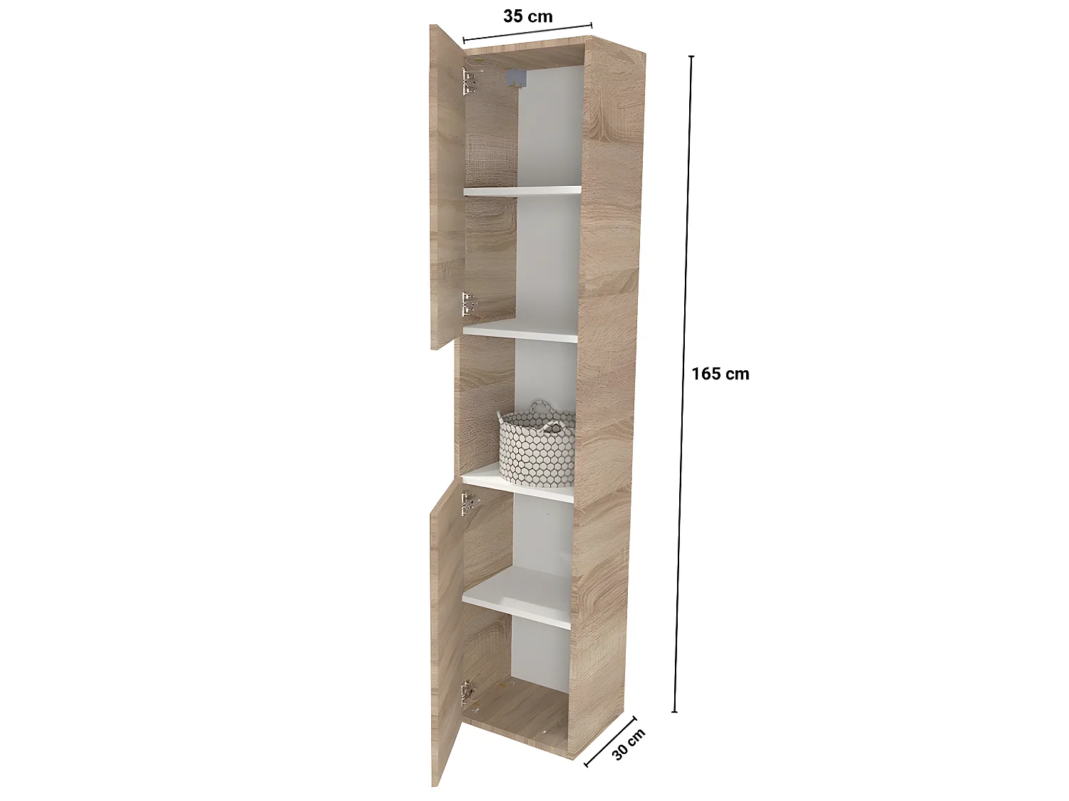 Colonne 2 portes + 1 niche / Décor Chêne blanchi