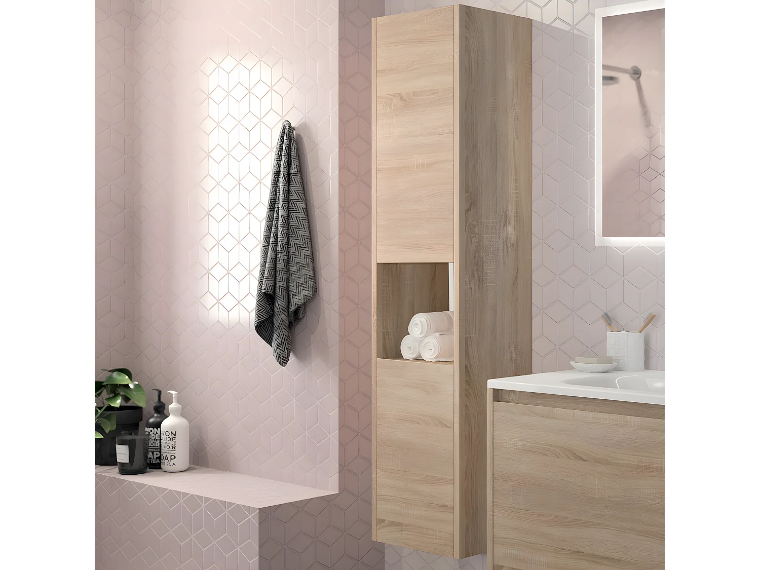 Colonne de rangement 2 portes VESNA / Décor Chêne blanchi