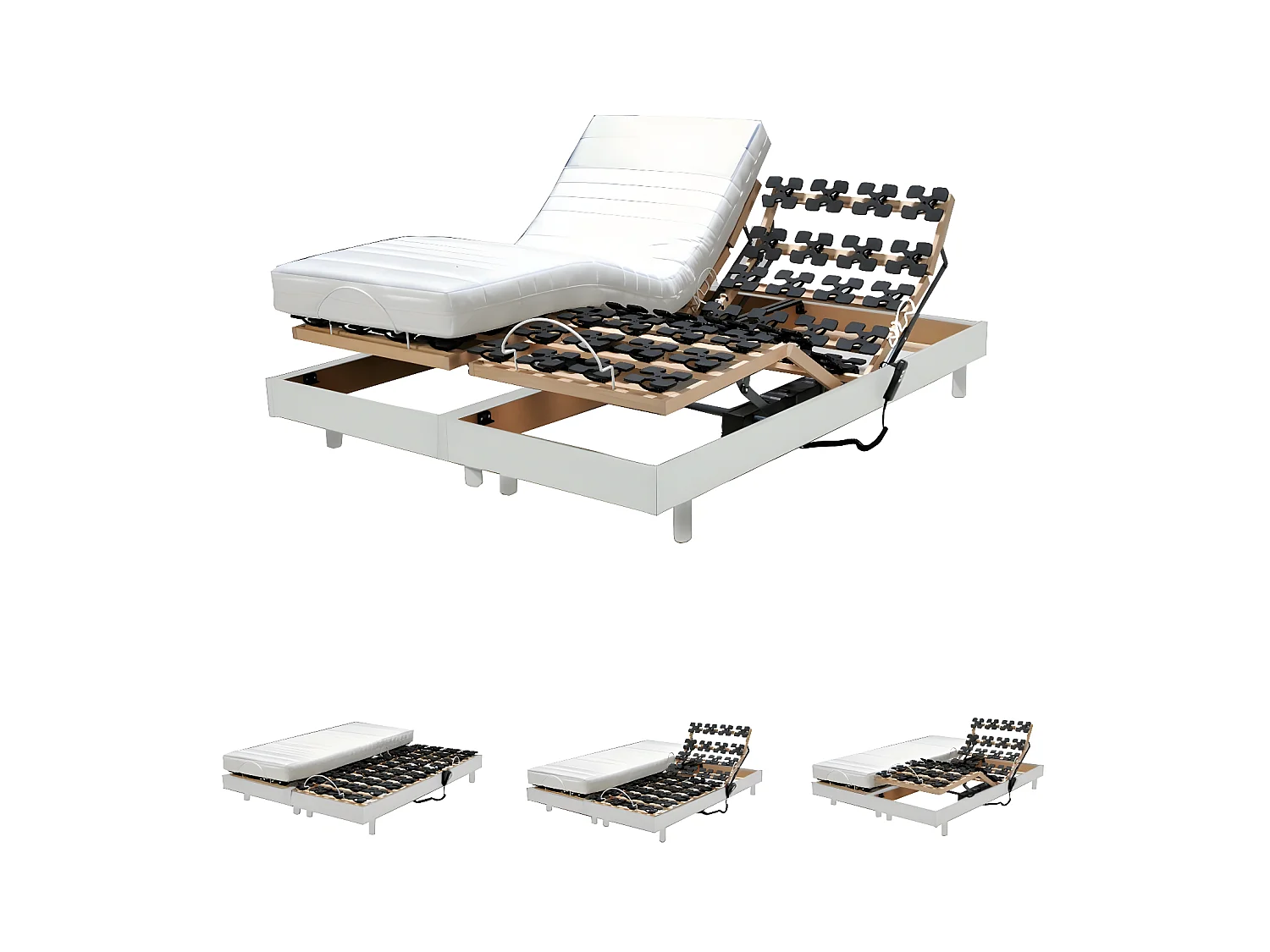 Ensemble 2 sommiers relaxation électrique FLEXPALACE 80x200 + 2 matelas mémoire de forme / Blanc