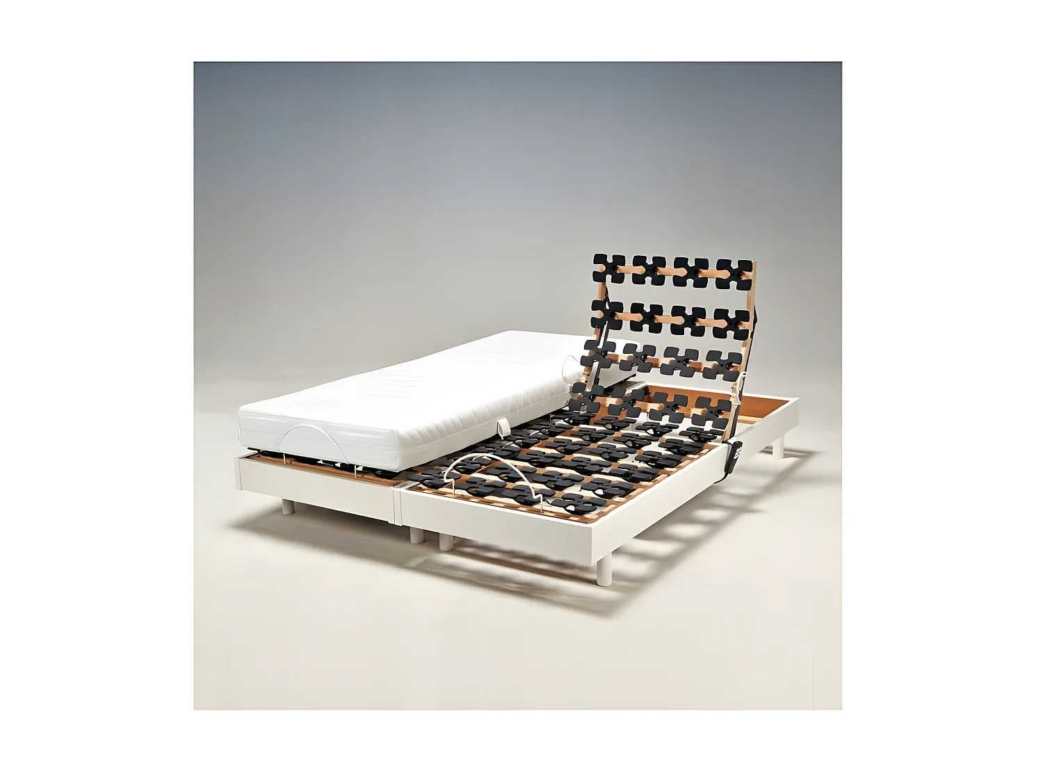 Ensemble 2 sommiers relaxation électrique FLEXPALACE 80x200 + 2 matelas mémoire de forme / Blanc