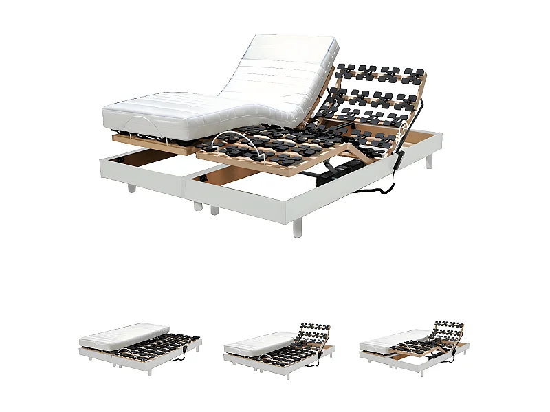 Ensemble 2 sommiers relaxation électrique FLEXPALACE 80x200 + 2 matelas mémoire de forme / Blanc