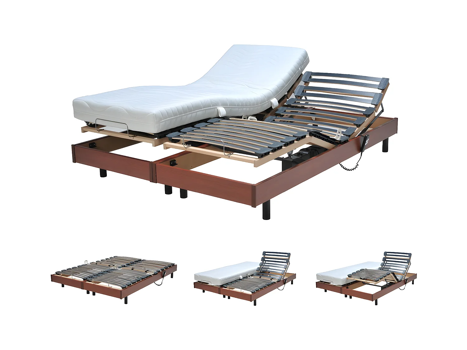 Ensemble 2 sommiers relaxation électrique FLEXPUR 80x200 / Décor Merisier