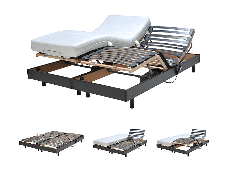 Ensemble 2 sommiers relaxation électrique FLEXPUR 80x200 / Noir