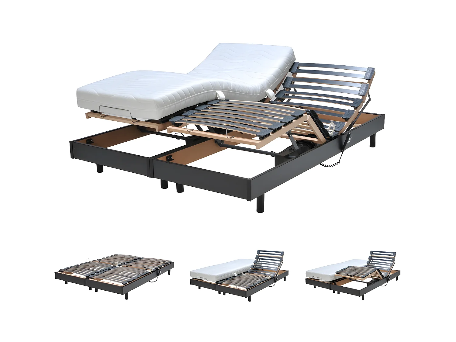 Ensemble 2 sommiers relaxation électrique FLEXPUR 80x200 / Noir