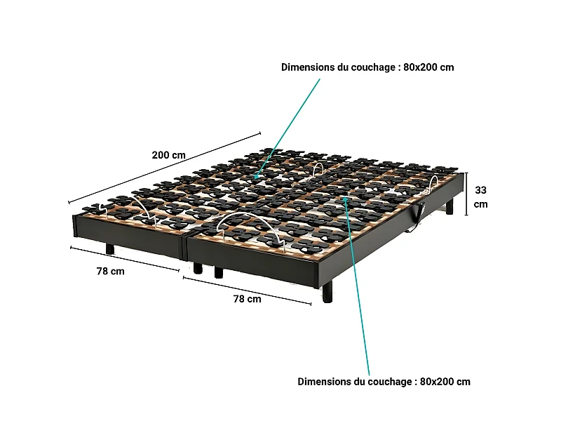 Ensemble 2 sommiers relaxation électrique FLEXPALACE 2x80X200 / Noir