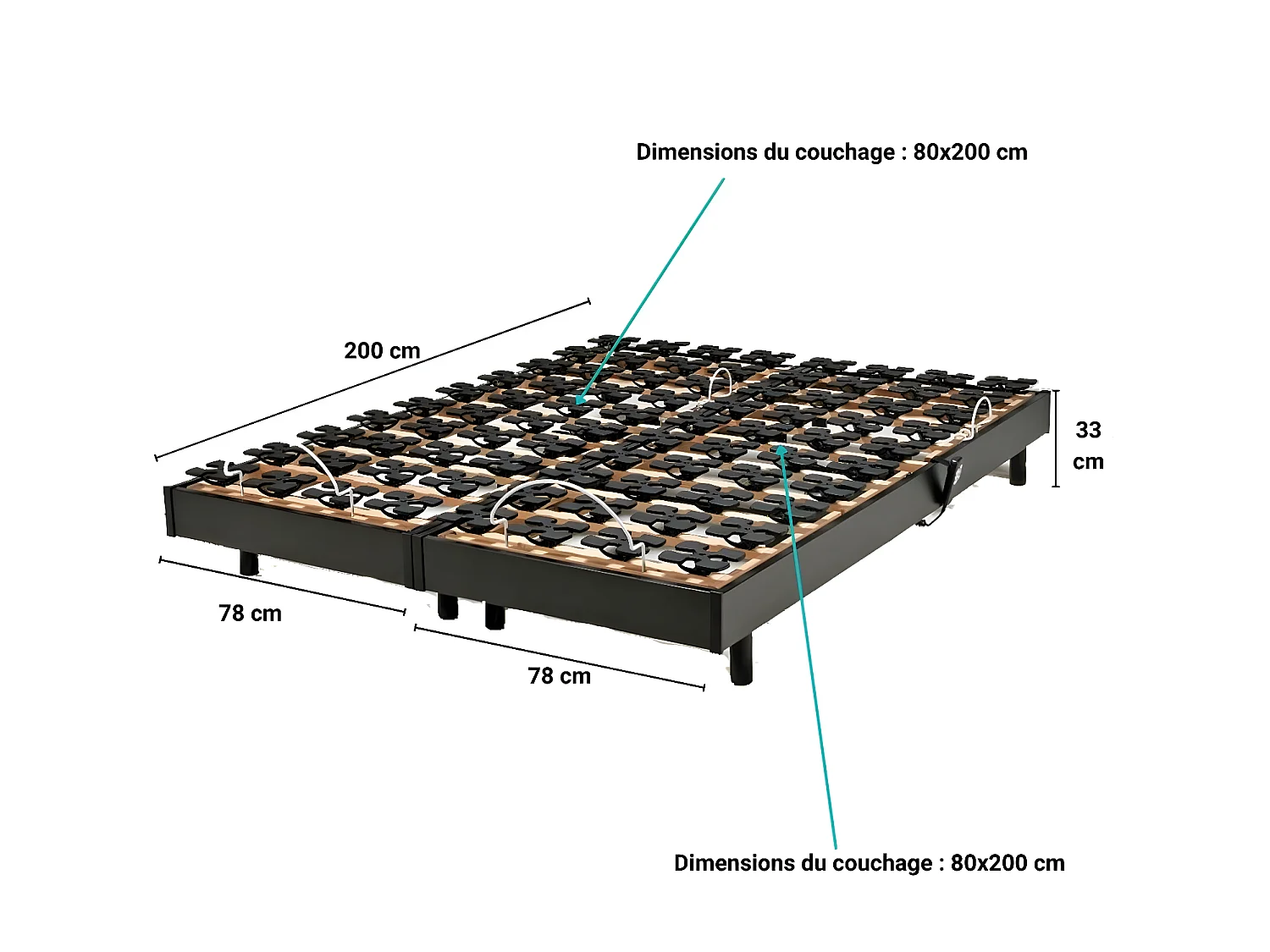 Ensemble 2 sommiers relaxation électrique FLEXPALACE 2x80X200 / Noir
